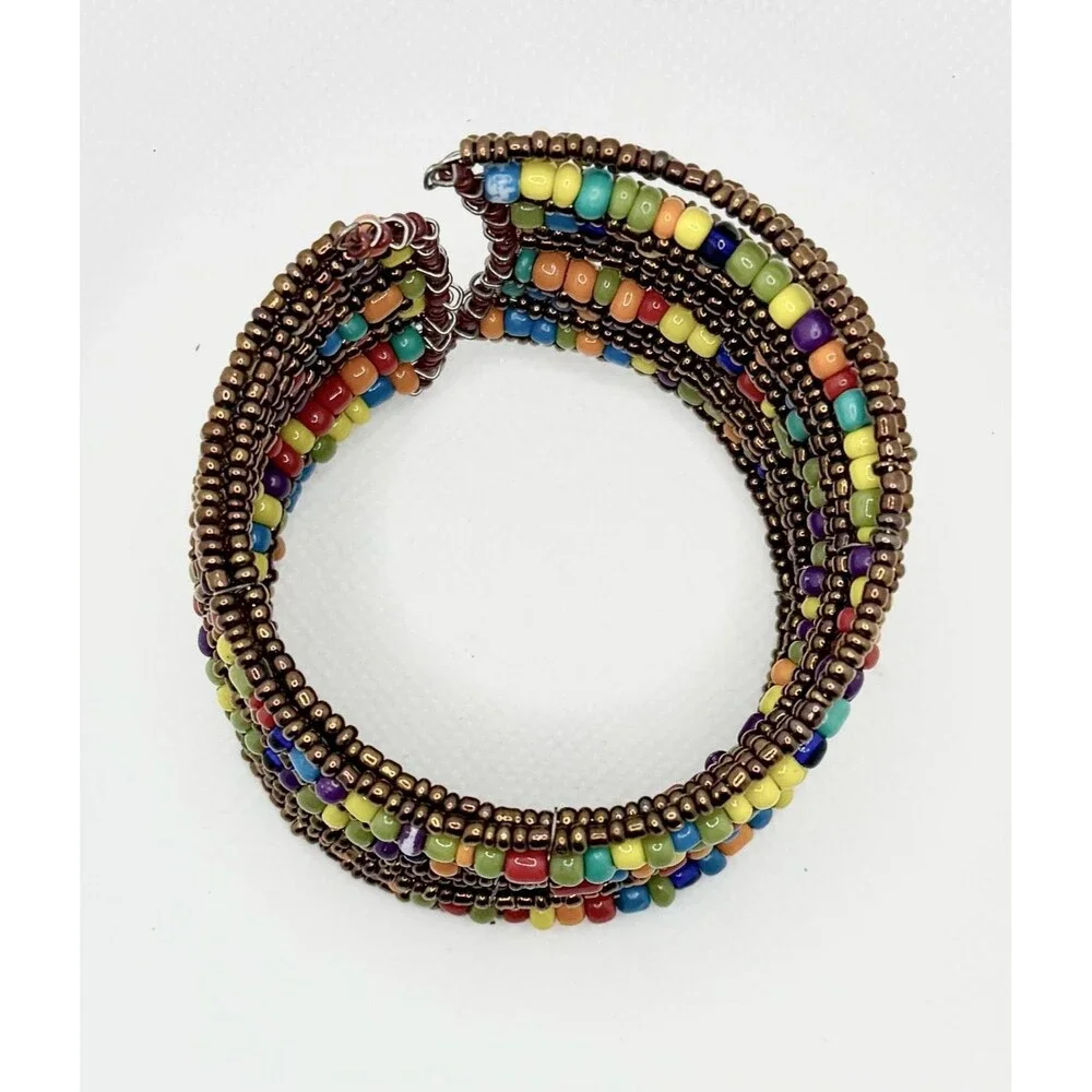 Bohemian Multicolor Seed Bead Coil Wrap Bracelet